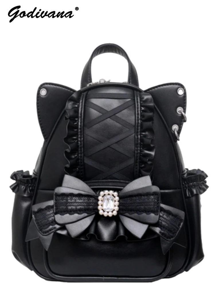 Japanese Mine Sweet Lace Goth Big Bow Cat Ear Backpack Japanese Mine Sweet Lace Big Bow Cat Ear Backpack Student  main image 2