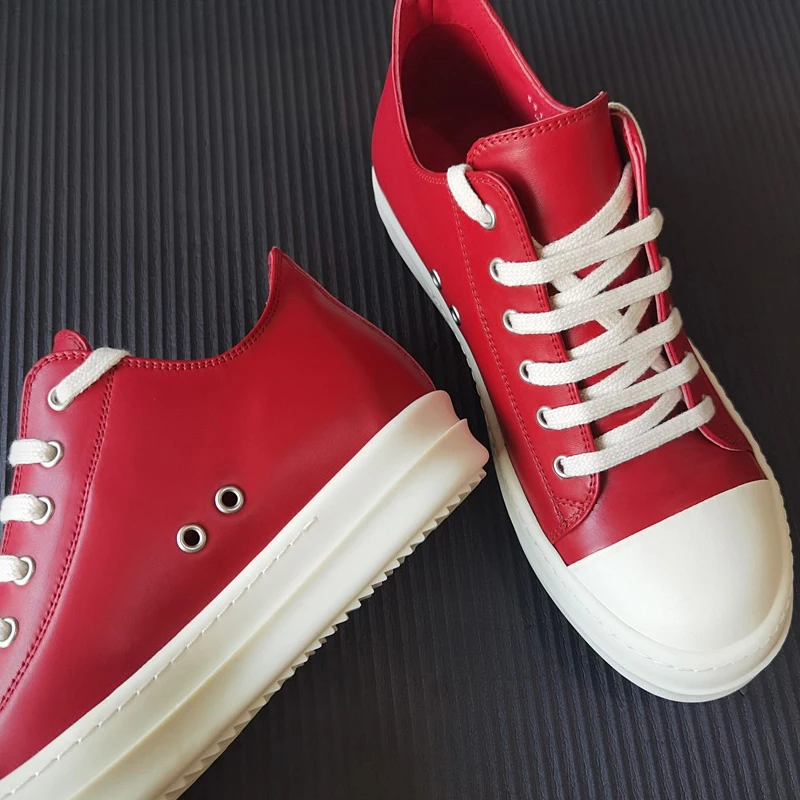 Men's Casual Shoes Low Top Leather Shoes For Men Lace-up Women's Sneakers Red Solid Owens Couple Shoes
