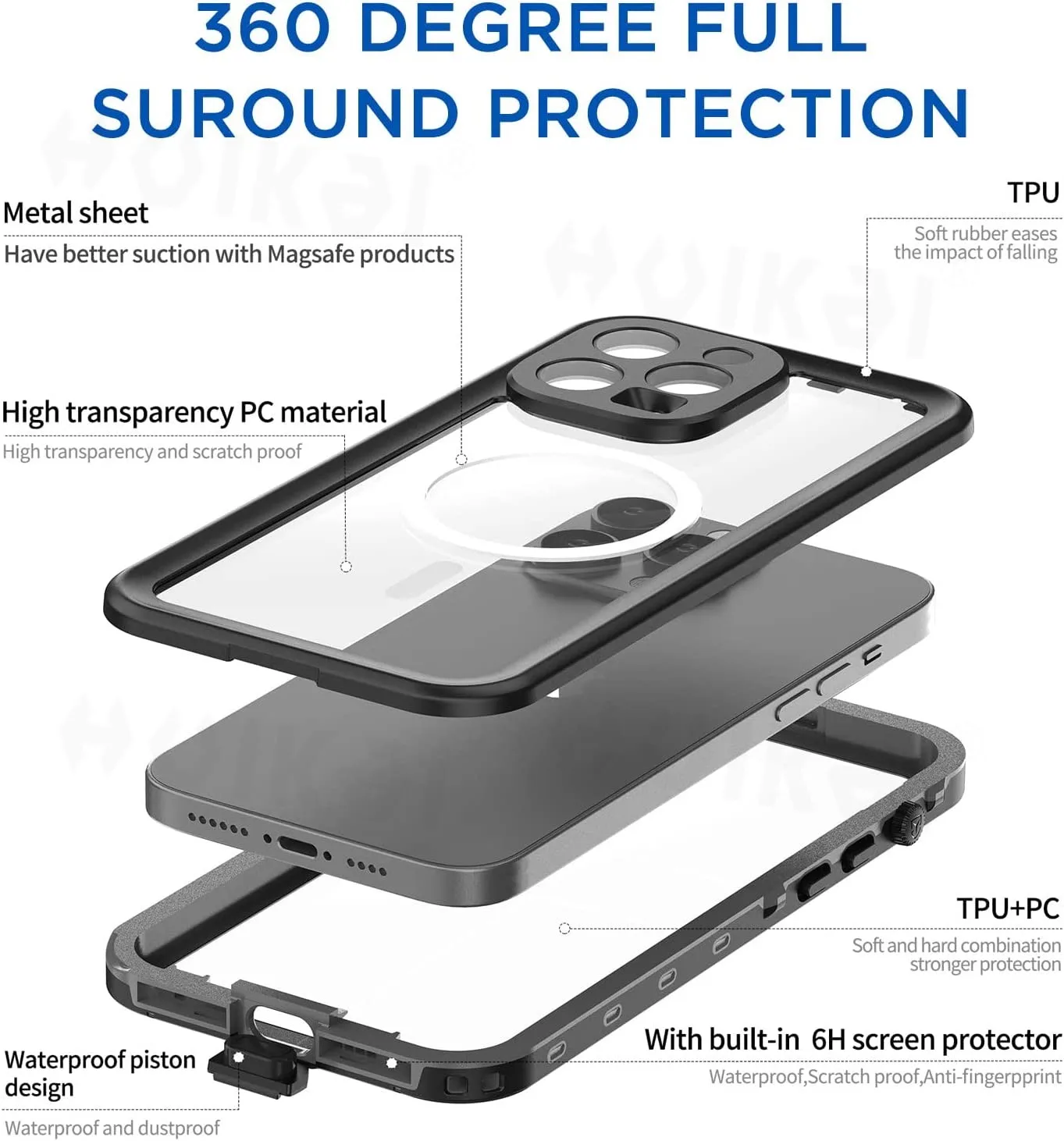  Funda impermeable para iPhone 13, protector de pantalla  integrado de cuerpo completo, resistente y resistente, para iPhone 13, a  prueba de caídas, a prueba de golpes, antiarañazos para iPhone 13 de