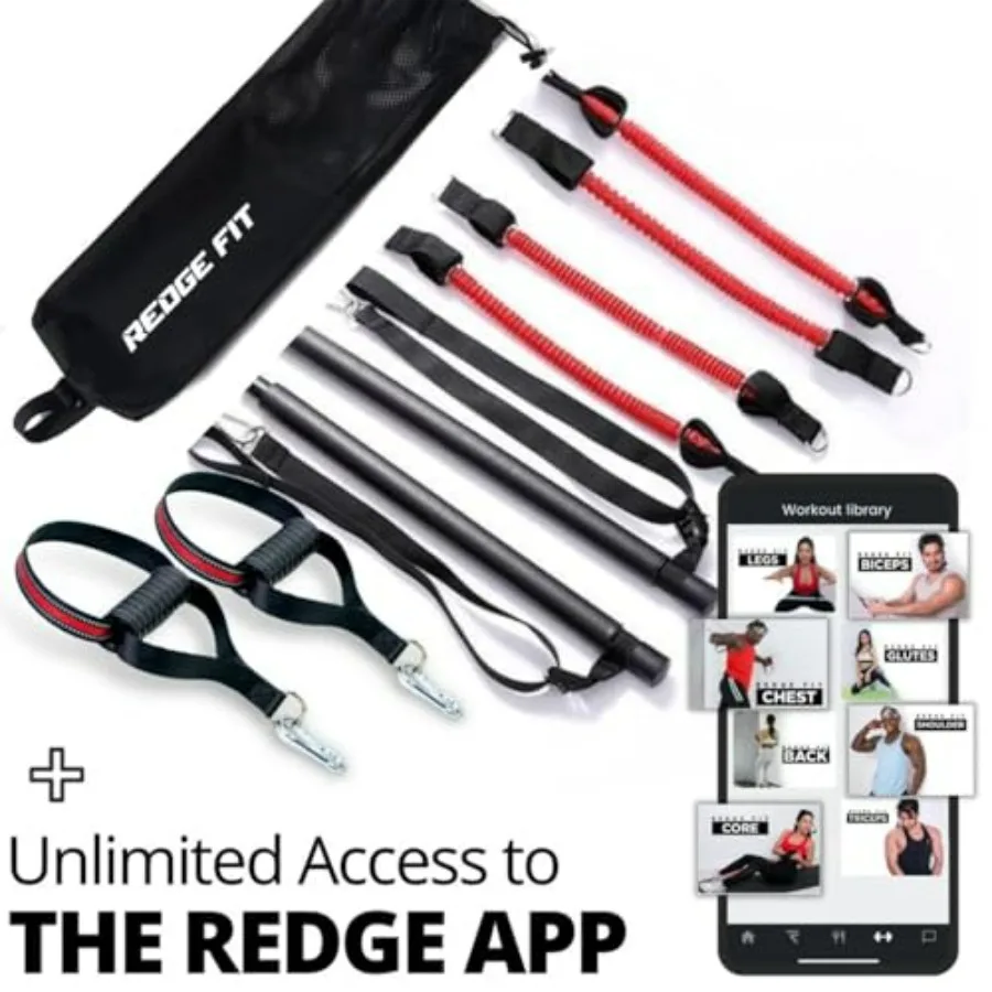 Complete Portable Full Body Home Gym Park Workout Set I Resistance Bands for Beginners to Elite Athletes I Pilates bar kit I Tra