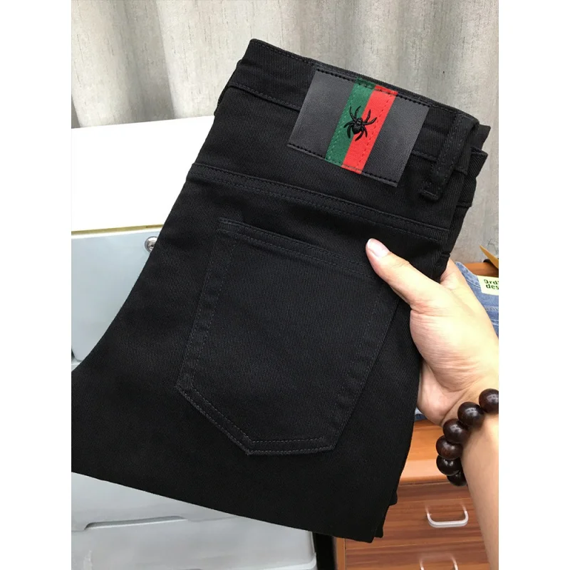 New black MEN'S jeans light luxury high end fashion trend Korean edition versatile elastic slim fit straight leg casual denim