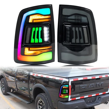 LED RGB Tail Lights for Dodge Ram 1500 2500 3500 2009-2018 4th Gen Sequential Turn Signal Color Change Rear Lamps Assembly