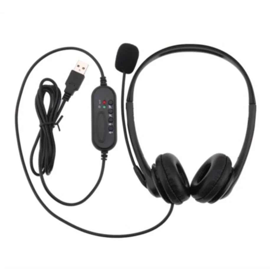50pcs USB 소음 차단 유선 헤드셋 PC 노트북 이어폰 용 마이크가있는 범용 비즈니스 컴퓨터 헤드폰