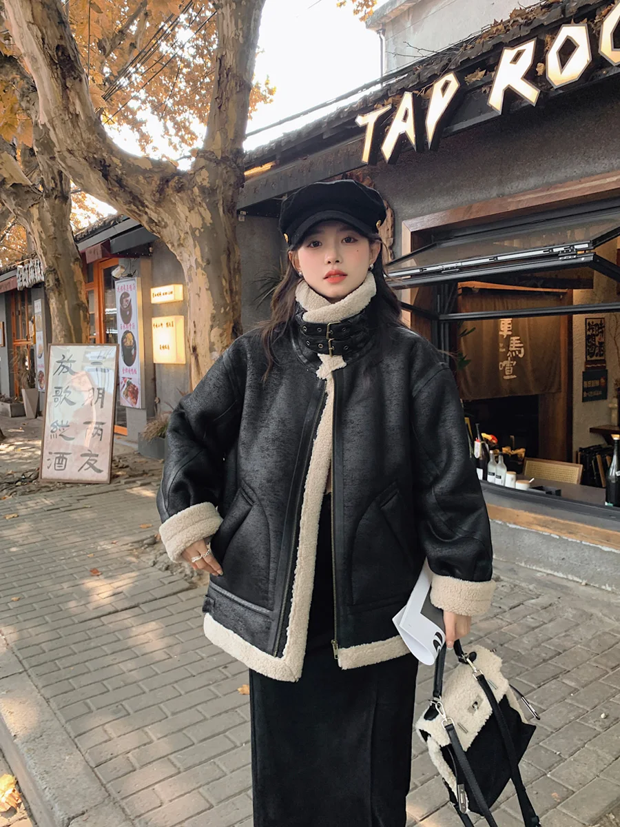 Jacket Women's Thickened Warm Fur Coat LambFur Autumn and Winter Mid-Length Loose Fashion Super Thick Lamb Fleece Cotton-Padded