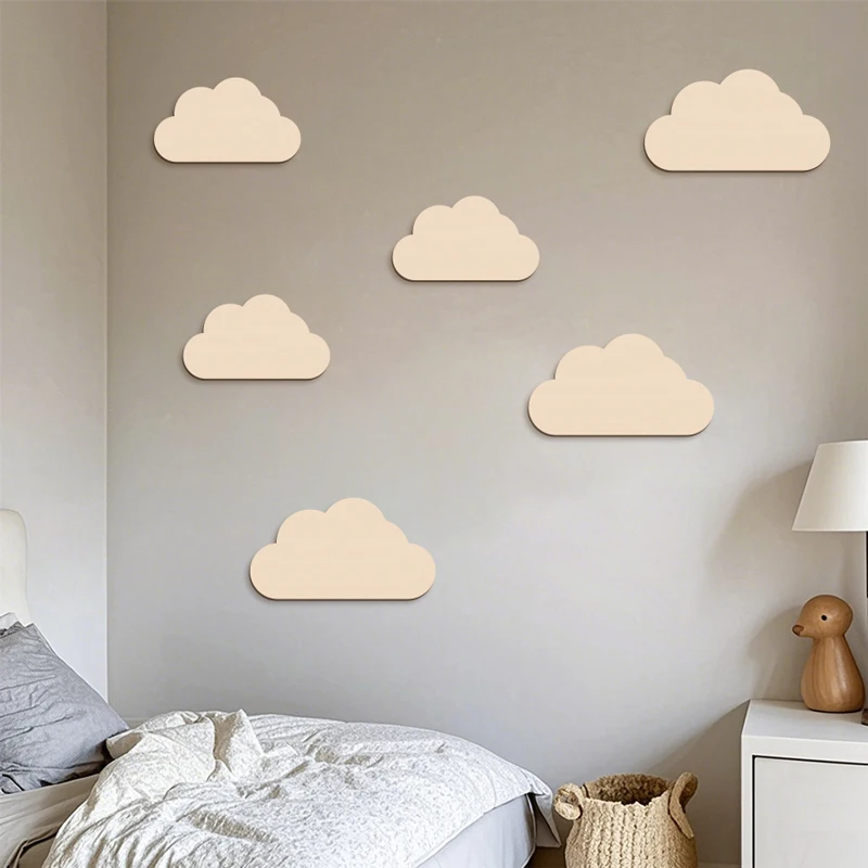 6Pcs Cloud Wall Sticker Wooden Clouds Wall Decor Reusable Wall Decoration for Bedroom Above The Bed Wall Art Wall Decorations 5