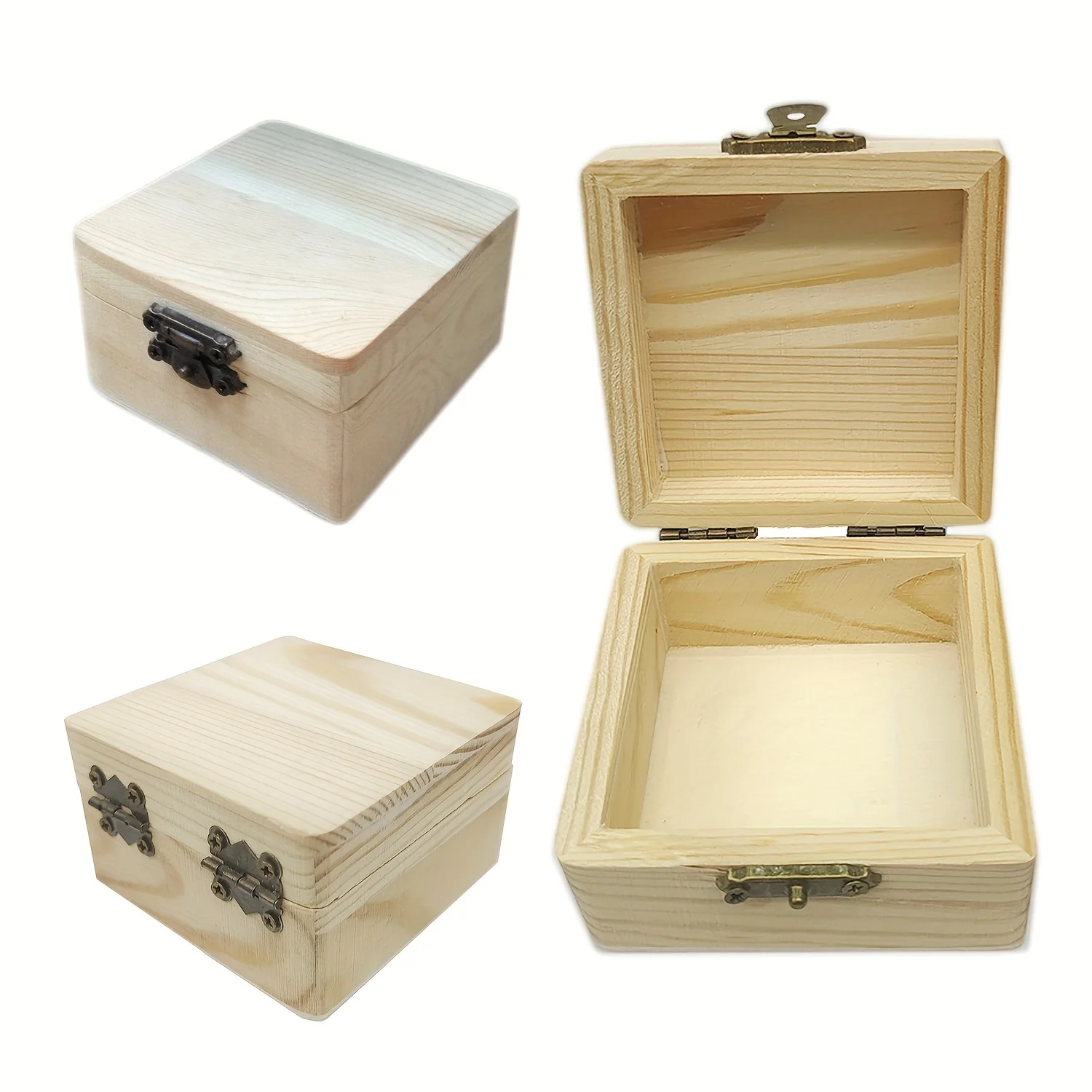 

2pcs Unfinished Wooden Jewellery Box, Pine DIY Trinket Storage Box, Blank Jewellery Manager, Craft Gift Box with Locking Clasp