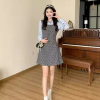 Femme Spring Summer Fashion Trend Polka Dot Solid Color Dresses Women Clothes All-match Fake Two Pieces Appear Thin Casual Dress 2