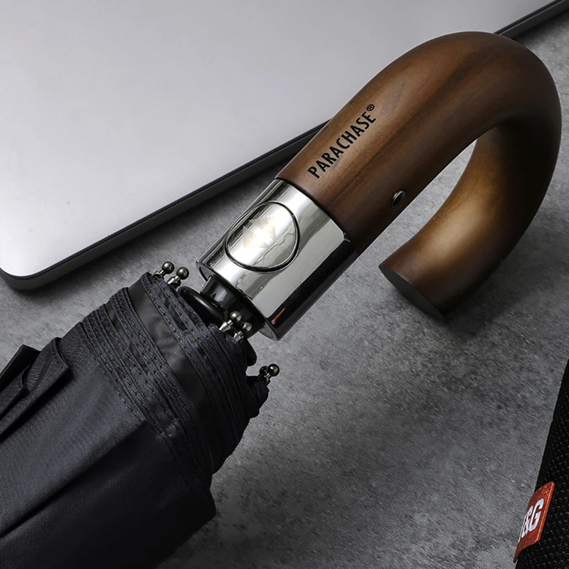 

Wooden Hook Handle Clear Umbrella Automatic Business Men Big Golf Umbrella Rain Women UV Parasol Sun Umbrella 10K Windproof