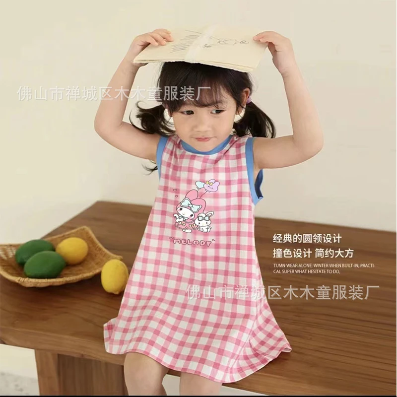 

Cinnamoroll Kuromi Kawaii Sanrio Anime Children Vest Dress Cute My Melody Printed Casual Skirt Clothing Gifts for Girls
