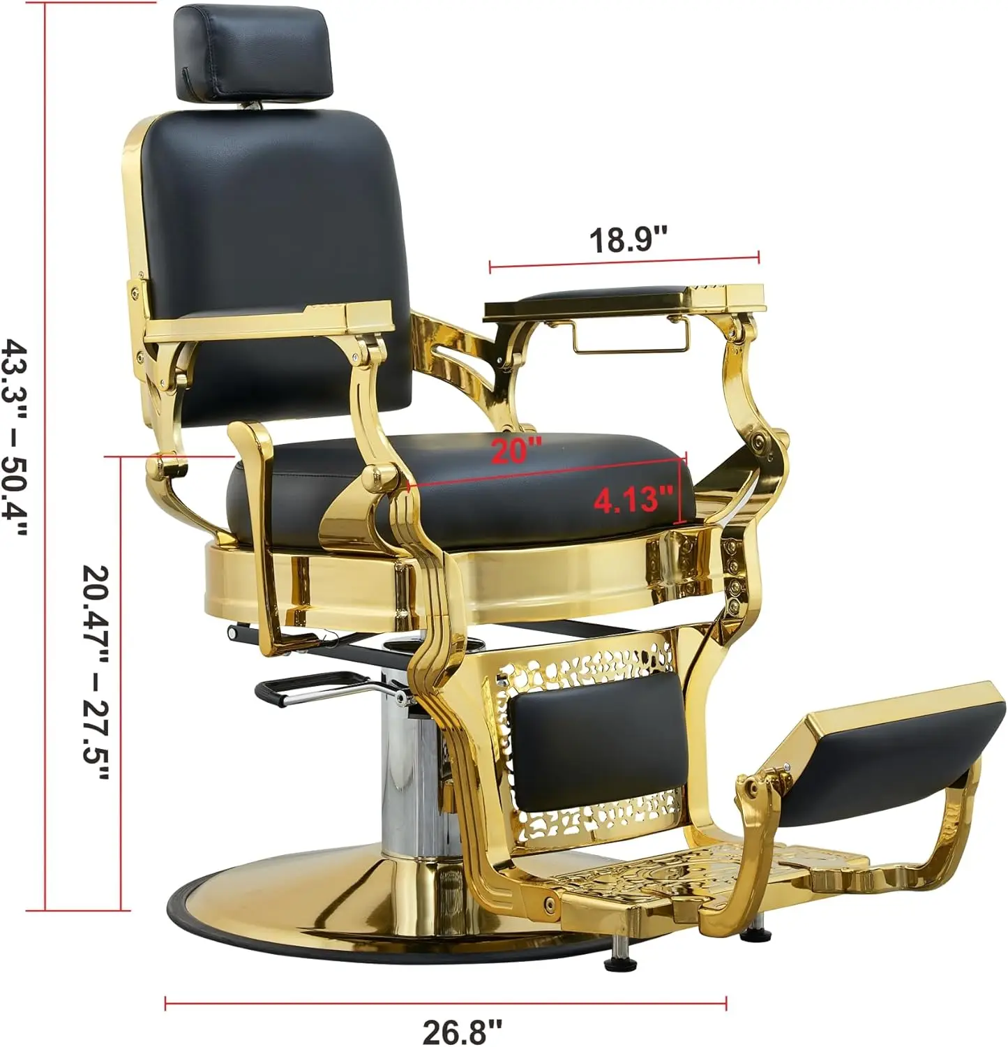 Description Picture 3 of itemVintage Barber Chair for Barbershop Heavy Duty Recline Salon Chair for Hair Beauty Stylist Tattoo Home (Golden)