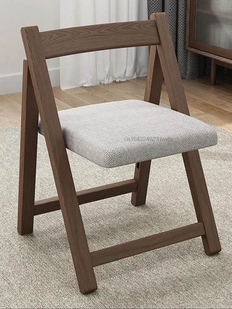 Solid Wood Folding Soft Upholstered Chair Household Small Stool Space Saving Furniture Dining Chair Portable Simple Backrest
