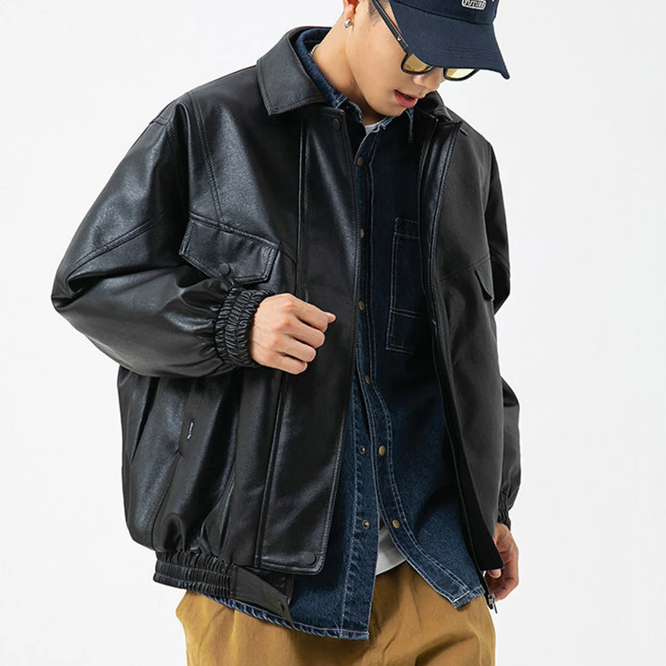 

LACIBLE Solid Color Leather Jacket 2023 New Simple PU Slim Fit Jacket Men Women Spring Autumn Thin Outercoat Streetwear Jacket
