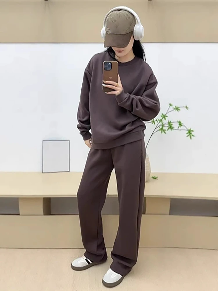 Frühlingsneuheit: Sportliche Hosen mit Plüschfutter, locker geschnitten, winddicht und warm, gerade geschnittene Jogginghosen, Yogahosen – Detail 3