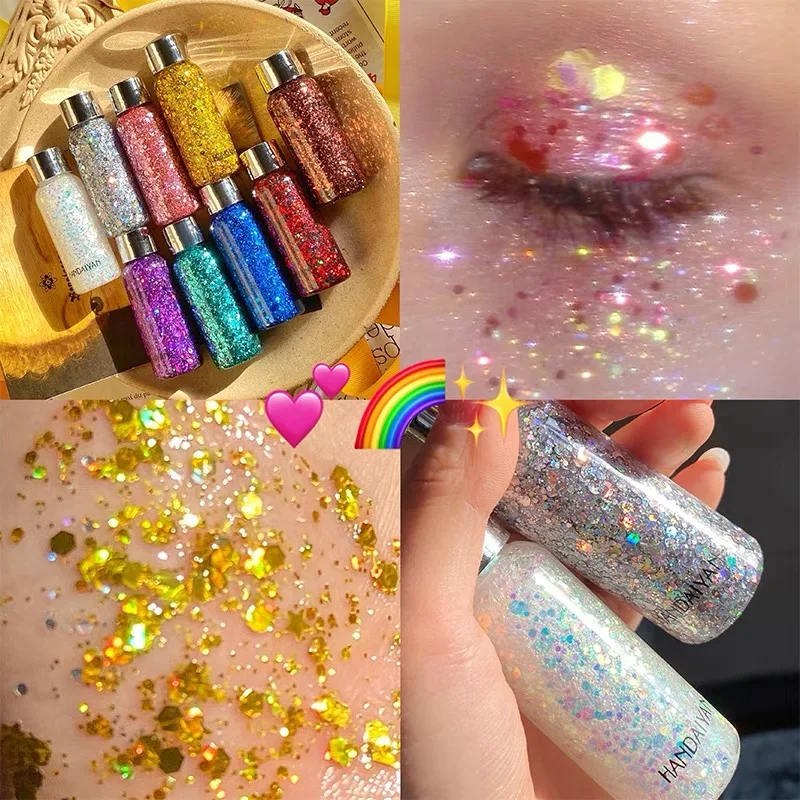 Body Glitter Gel,Mermaid Sequin Chunky Glitter Face Hair Nail Lip Glitter Gel Lasting Sparkling Lotion Glitter Liquid Eye Makeup 2