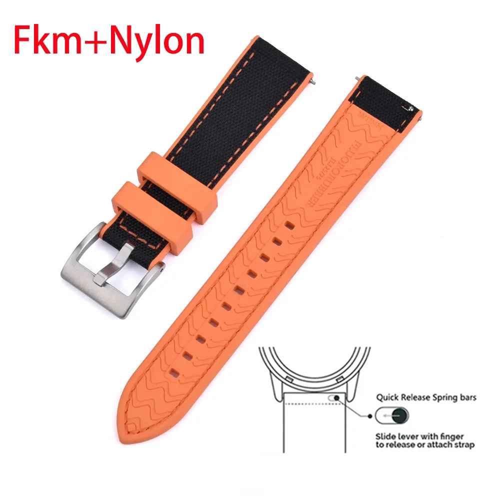 HighQualityHybridFPMFKMCanvasNylonWatchStrap20mm22mm