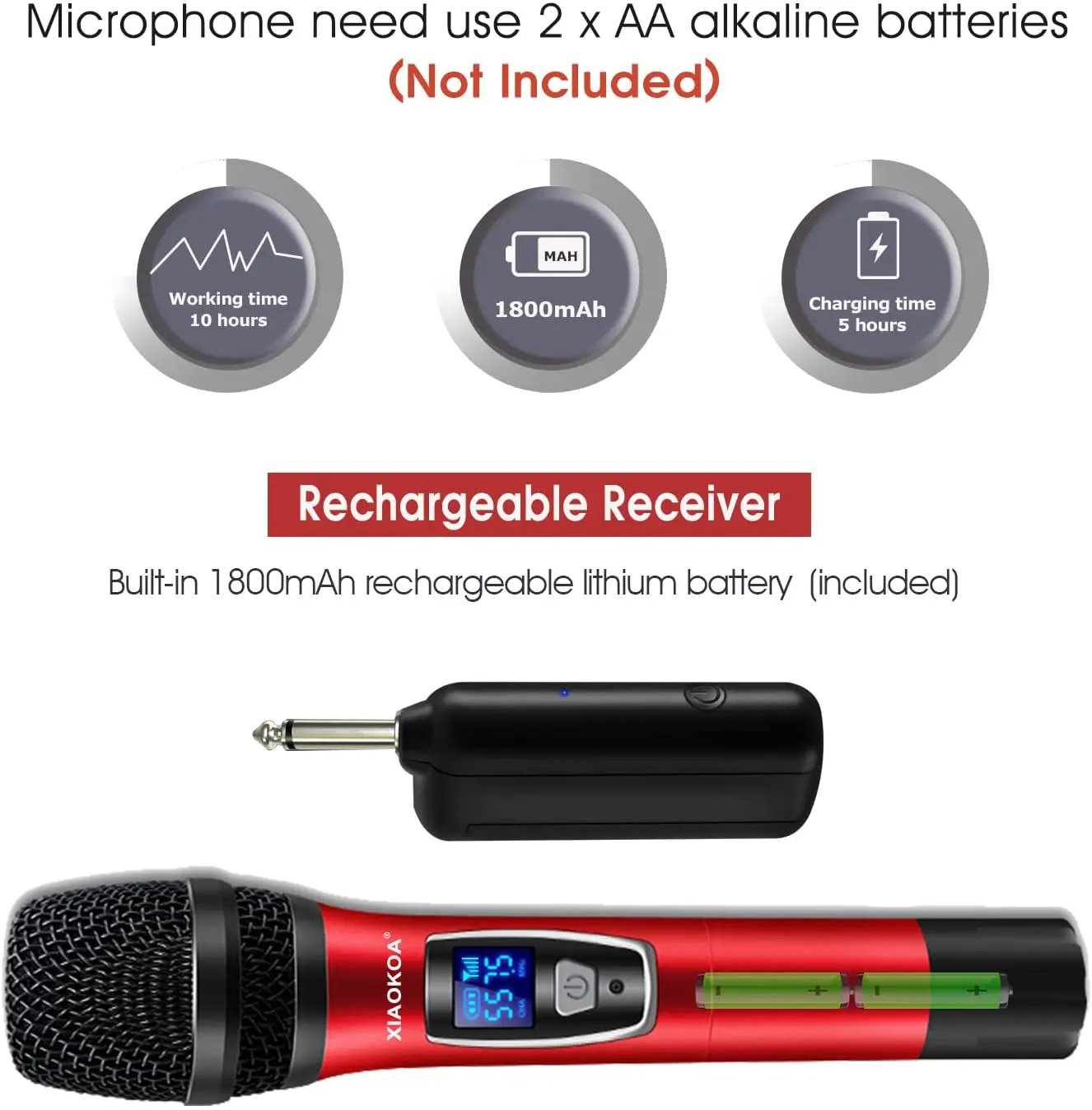  JYX Micrófonos inalámbricos, micrófono dinámico de mano UHF  dual con receptor, salida de 0.250 in, adaptador de 0.138 in, rango de 160  pies, micrófonos de karaoke recargables de metal para fiestas