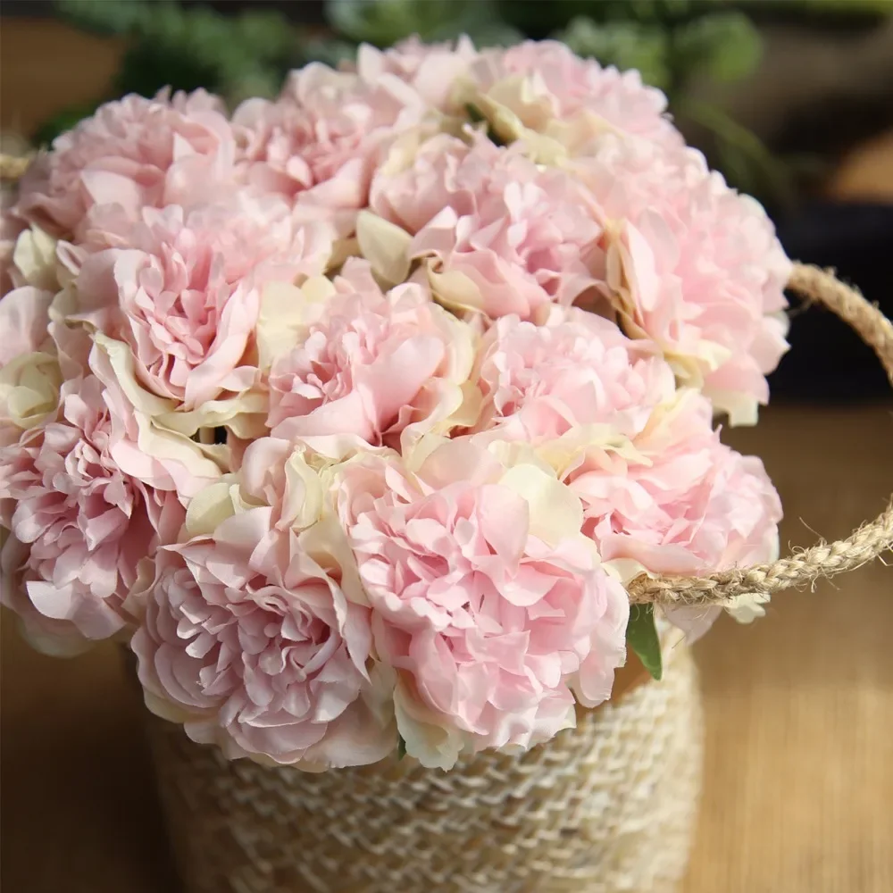 Künstliche Blumen Pfingstrosen strauß für Hochzeits dekoration 5 Köpfe Pfingstrosen gefälschte Blumen Wohnkultur Seide Hortensien billige Blume – Detail 7
