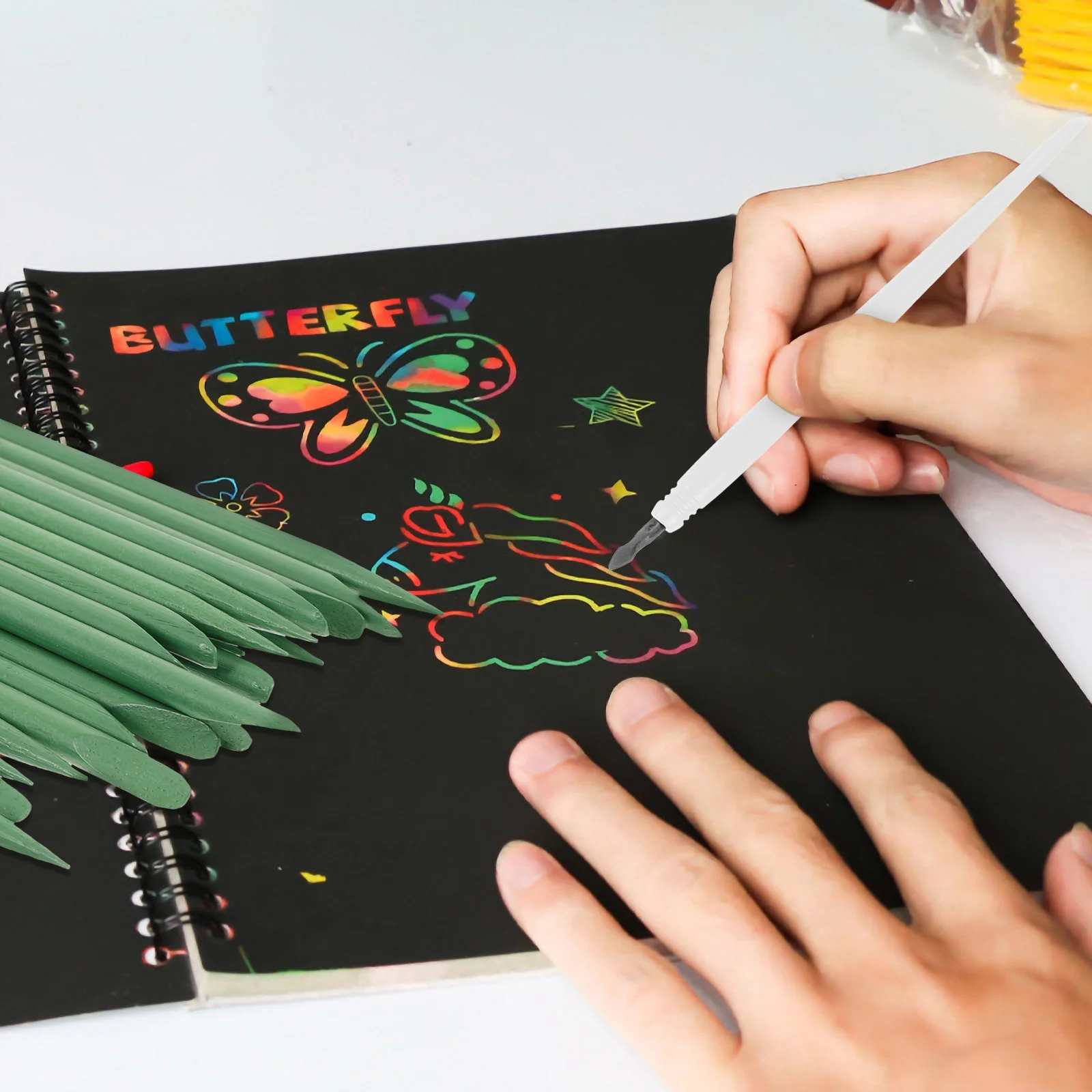 12 Pcs Scraper Brush Scratch Painting Tool Scratching Pen Dual Tip Tools for Kids