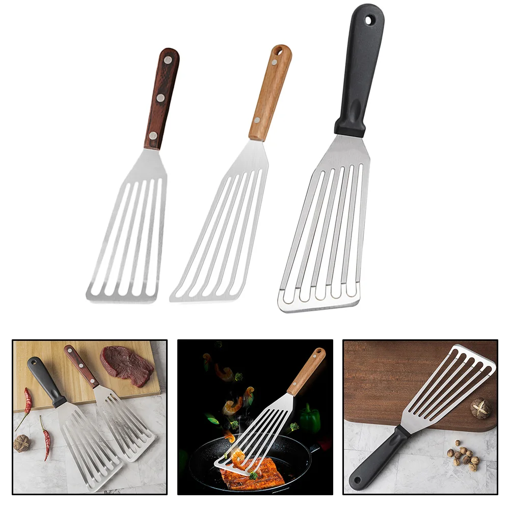 

Stainless Steel Slotted Turner & Fish Spatula With Wooden Handle Fish Tuner Utensils Kitchen Cooking Tool