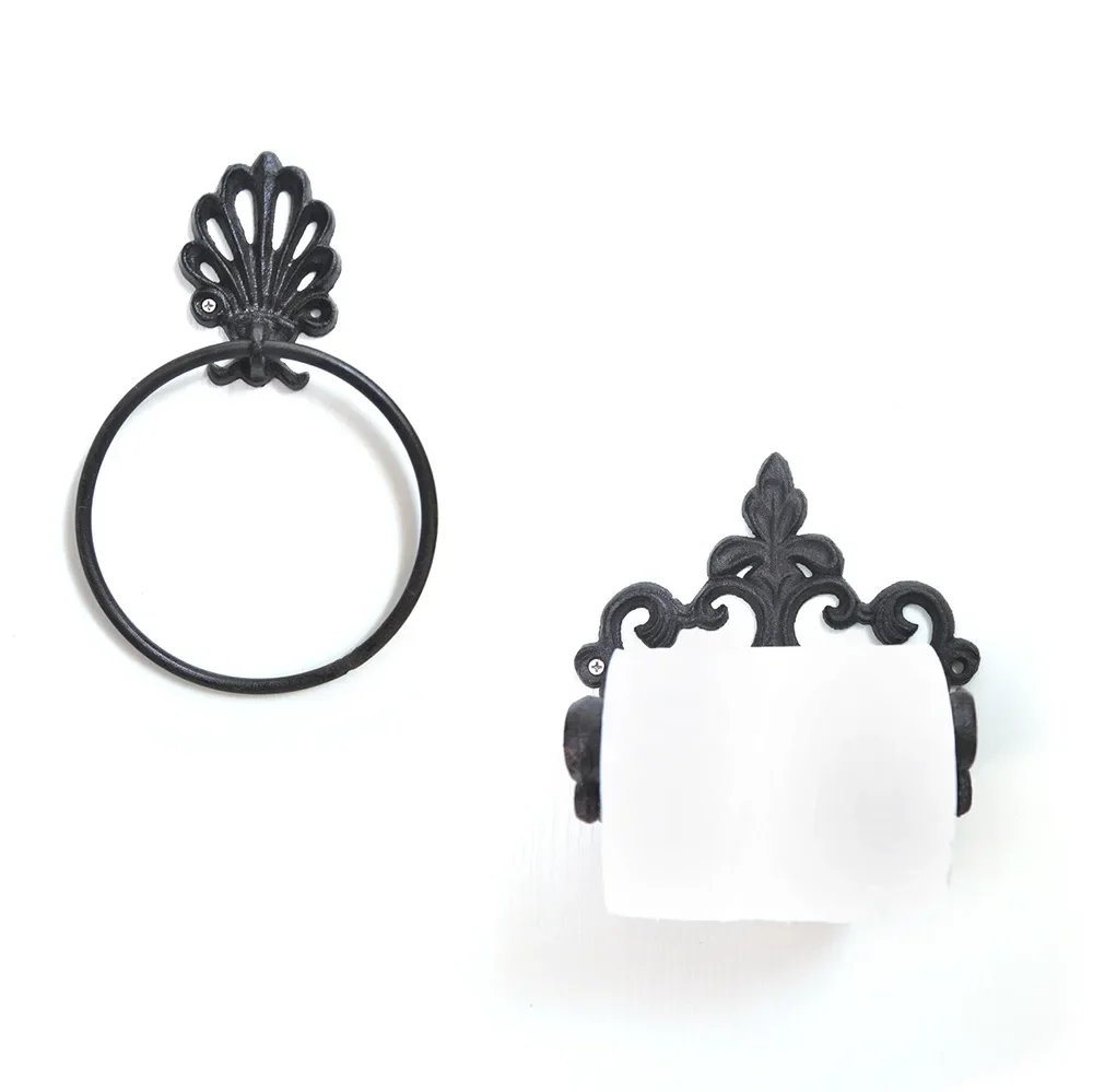 Cast iron vintage towel ring paper rack American style iron bathroom towel rack paper holder rings home decor