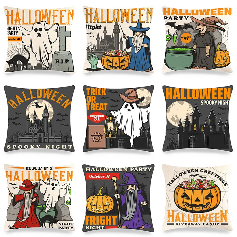 

Halloween Decor Cushion Cover Trick or Treat Holiday Decorations Ornament Linen Pillow Cover Spider Web Skull Ghost Pillowcases