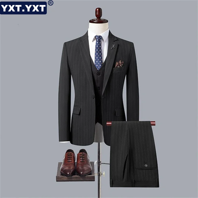 

Elegant Male Suit 2023 New in Men's British Stripes Jacket Pants Vest Casual Formal Workwear Groom Wedding Suit Social Tuxedo