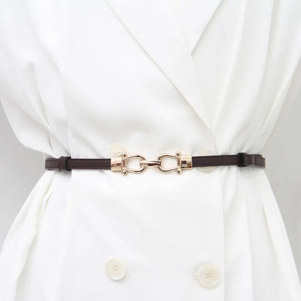 

Women's Tight Thin Belt With Buckle Design Waist Tightening Belt With Gold Buckle Imitation Leather Belt Clothing Accessories