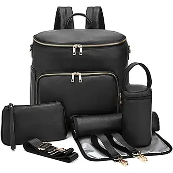 Borsa per pannolini zaino in pelle zaino per donna zaino da viaggio borsa per bambini grande con cinghie per Troller capacità per vestiti bagnati