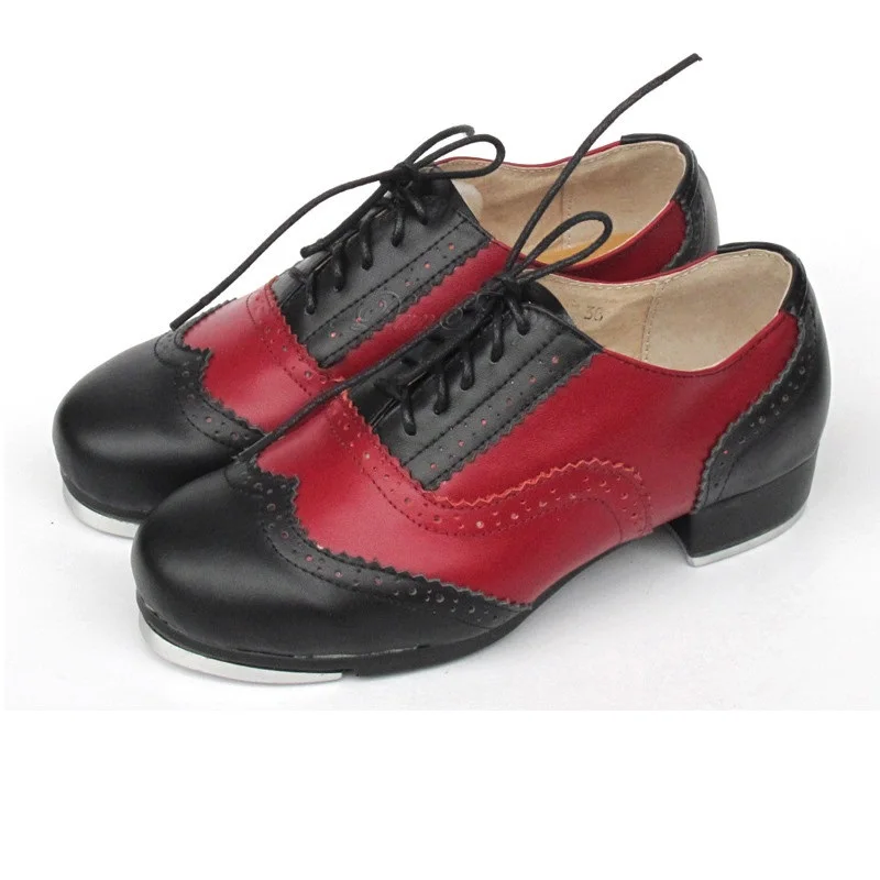 Genuine Leather Tap Shoes Woman Dance Shoes Aluminum Plate Tap Men Dance Shoes Sports Color Blocking Shoes Sneakers Children