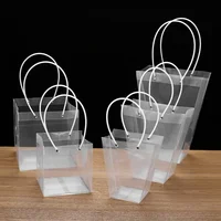 10pcs PVC Transparent Portable Flower Packaging Bag Square Trapezoid Handle Festival Gift Plastic Waterproof Storage Pack Bags 2