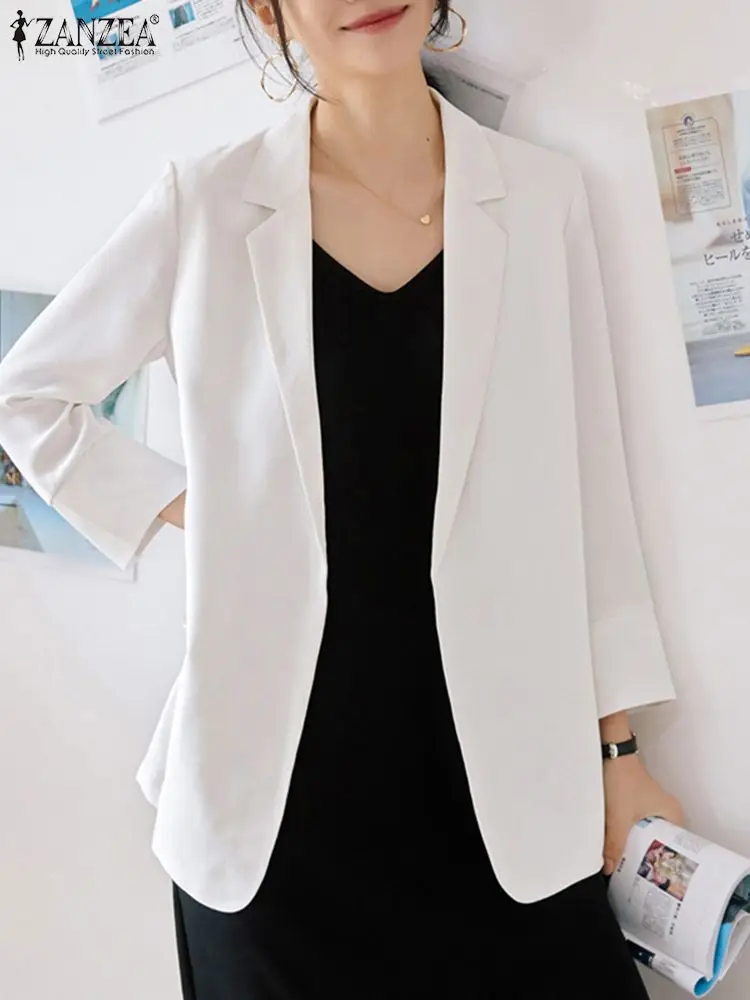 

ZANZEA Elegant Lapel Collar Jacket Women Blazer 2023 Autumn OL Long Sleeve Coat Fashion Solid Simple Blazer Korean Retro Outwear