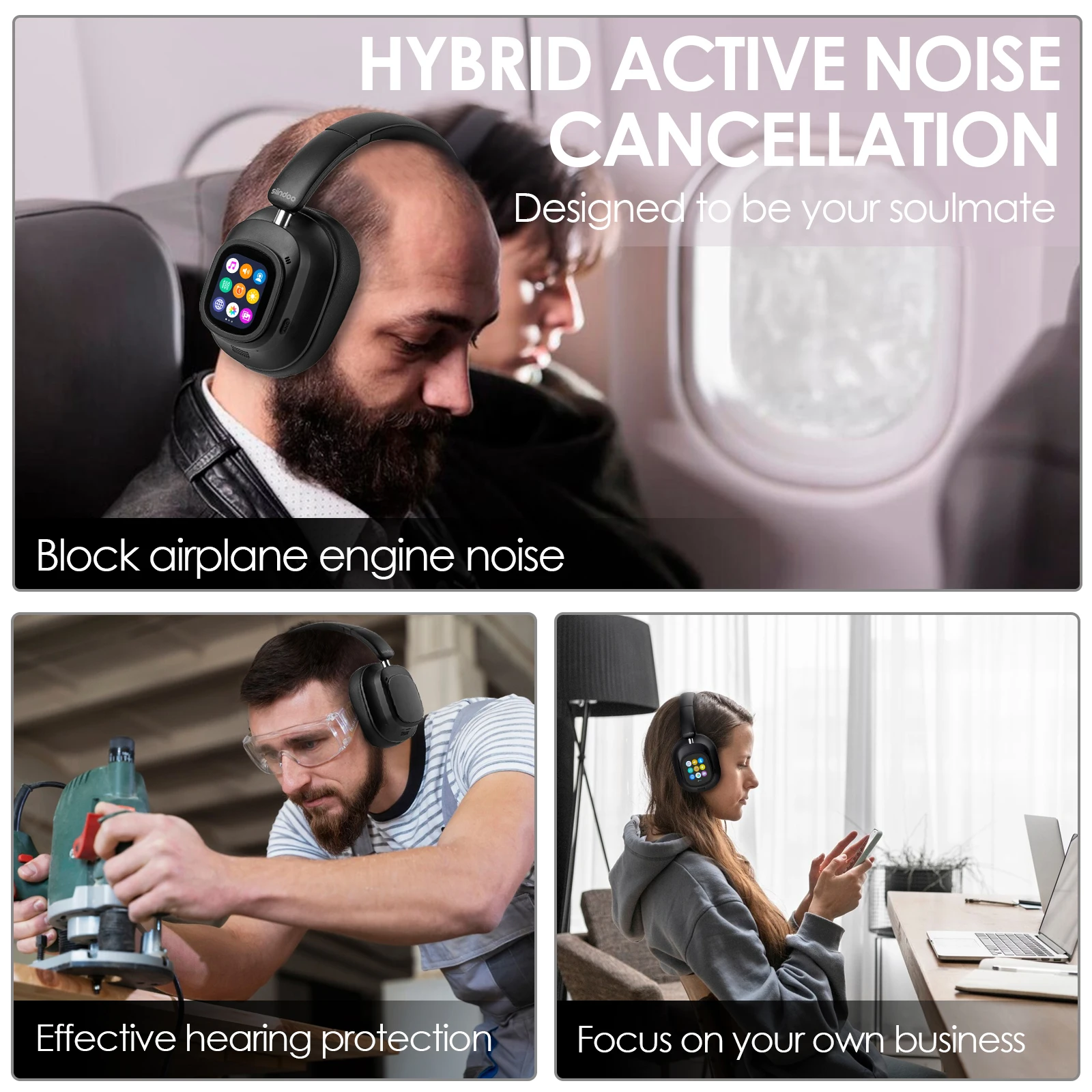 Siindoo NEWEST ANC930Plus Hybrid ANC Wireless Headphone, With Multi Magnetic Touch Control LED Screen AND APP Download 1GB MP3 6