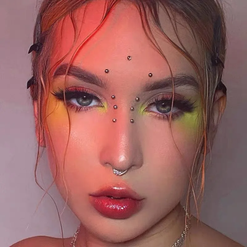 Stainless Steel Fake Nose Ring Sticker Non Piercied Lip Nails Ear Stud for Women Men Pack Fake Eyebrow Lip Piercing Body Jewelry 2