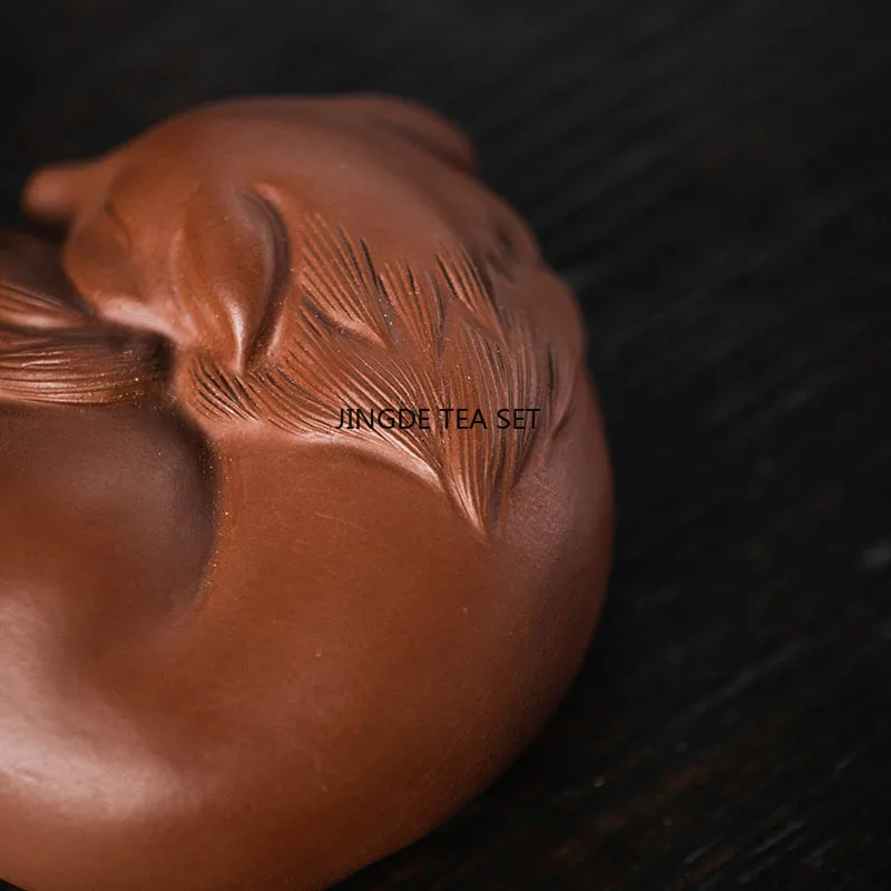 Yixing Yixing Purple Clay Tea Pet Lucky Fox Animal Tea Statue Home Tea Table Decoration chinese