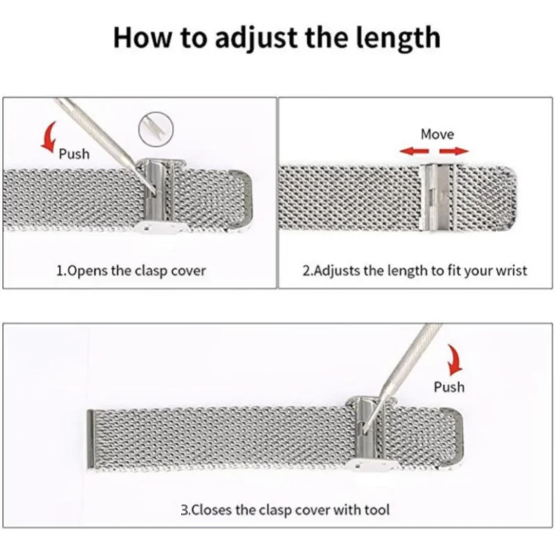 Universal Milanese Loop Mesh Strap with Quick Release, 22mm/20mm, Flat Head Design
