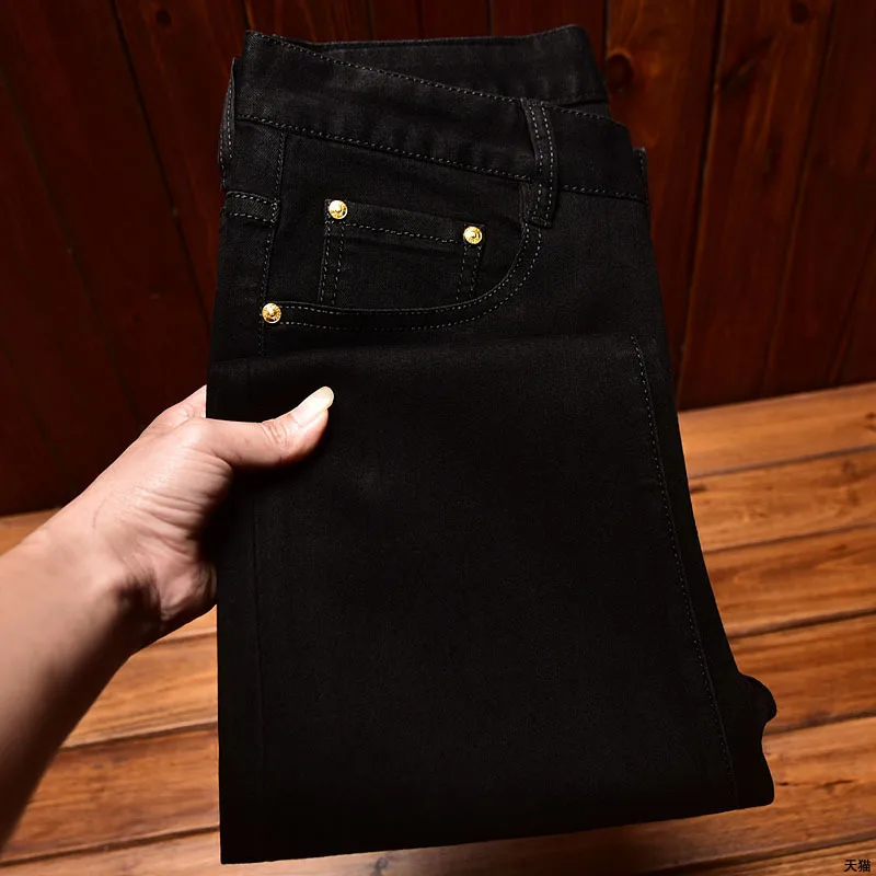 2024 New Light Luxury and Simplicity Black Jeans Men's Fashionable All-Match Straight Slim Fit Casual Trend Skinny Stretch Trous 5