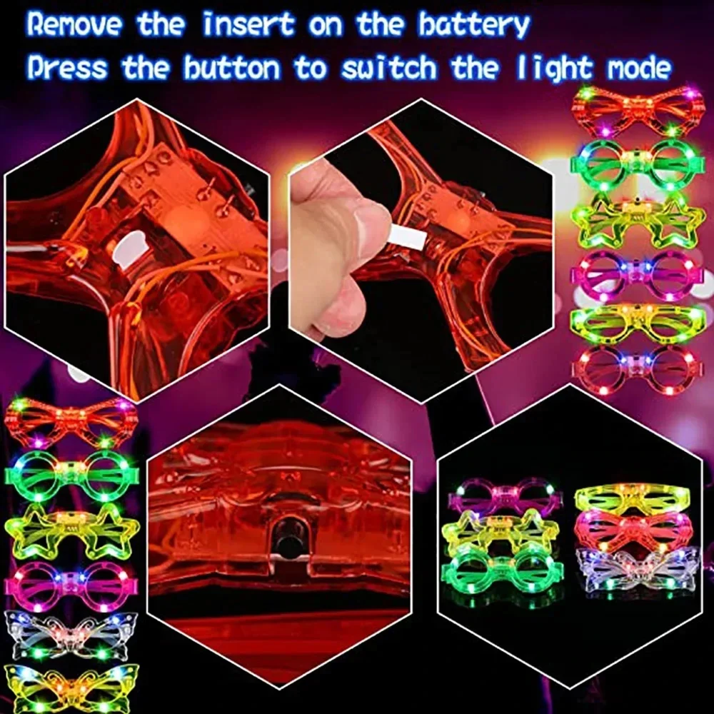 LED-blinkende mehrfarbige Party-Stern-Brille, leuchtende Sonnenbrille, leuchtende leuchtende Brille, Spielzeug für Erwachsene und Kinder, Partybevorzugung – Detail 10