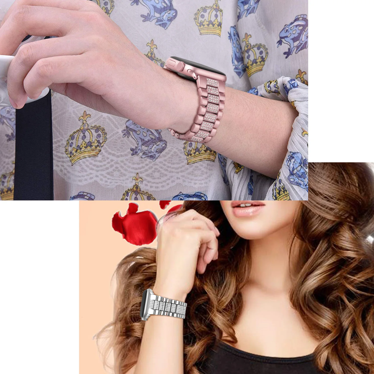 Metal + diamond strap Compatible with Apple watch 45mm 44mm 42mm 41mm 40mm 38mm bracelet strap for iwatch Ultra 8 7 6 5 4 3 SE