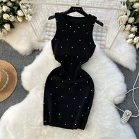 Beading  Summer Women's Knitting Sheath Tank Dress Female Bodycon Knitted Camisole Sleeveless Mini Dresses For Woman Outfits - Image 6