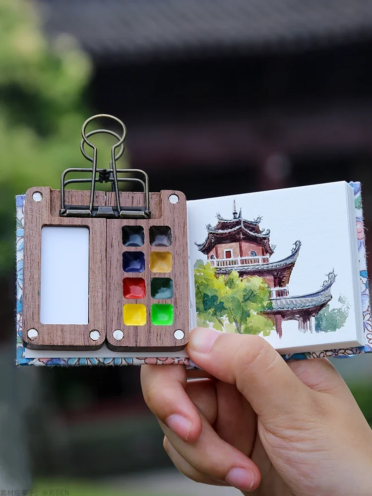 Watercolor Palette Portable Travel Wooden Handmade 8 Grid 0.5ml Watercolor Paint Palette Oil Paints Tray Box