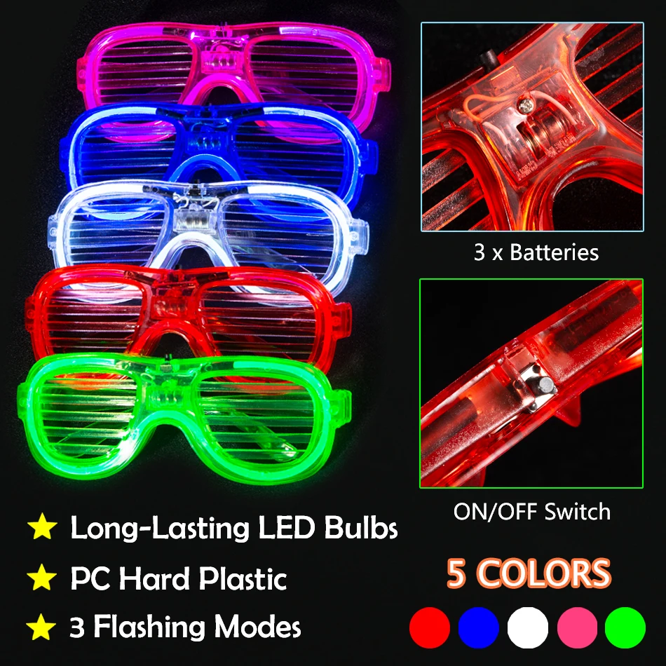 5/25 Pcs Light Up LED Glasses Bulk Colors Glow Glasses Glow in - Main Image