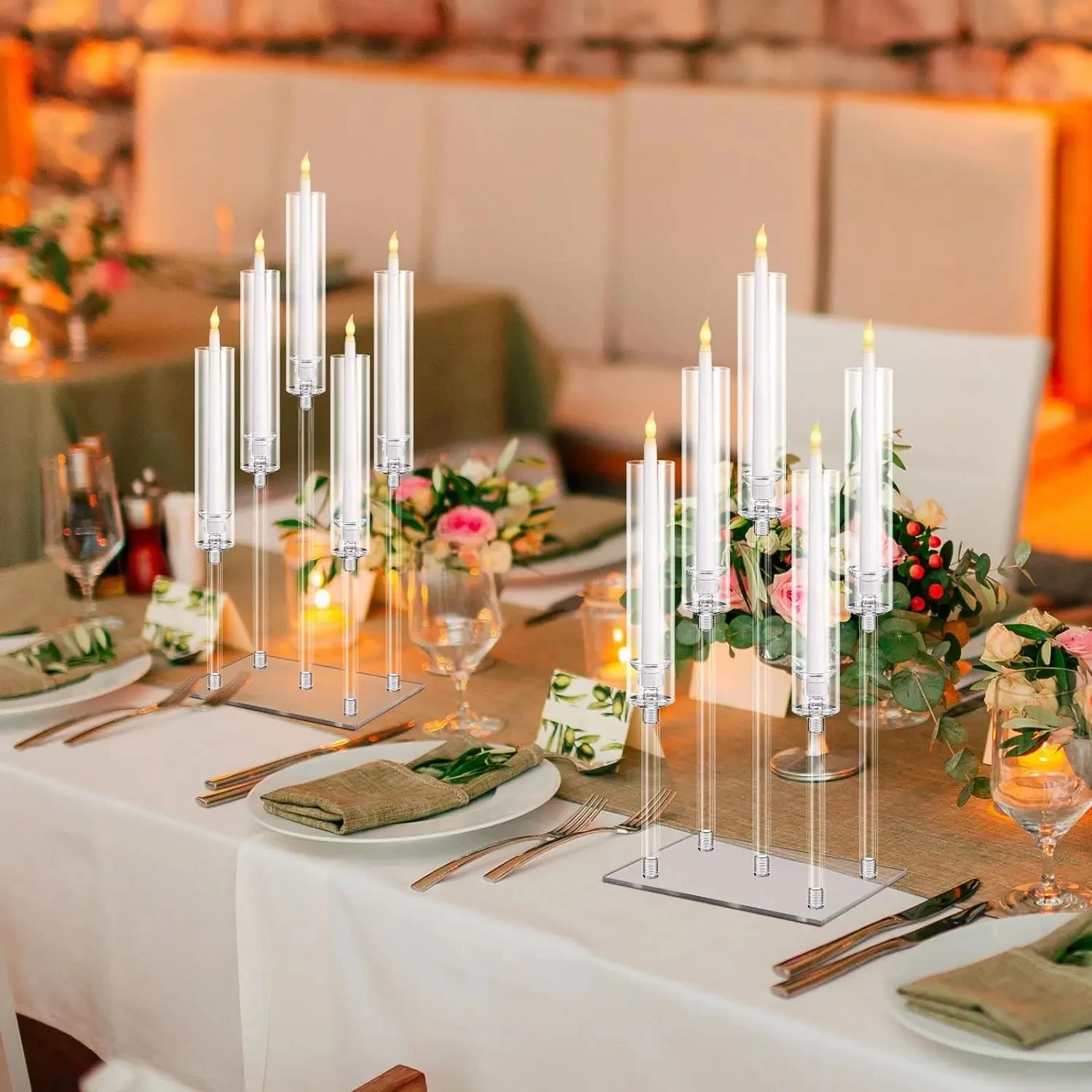 Clear Acrylic Candle Holder with Rectangular Base, Candelabra Centerpieces, Taper Candlestick, 2-10Pcs