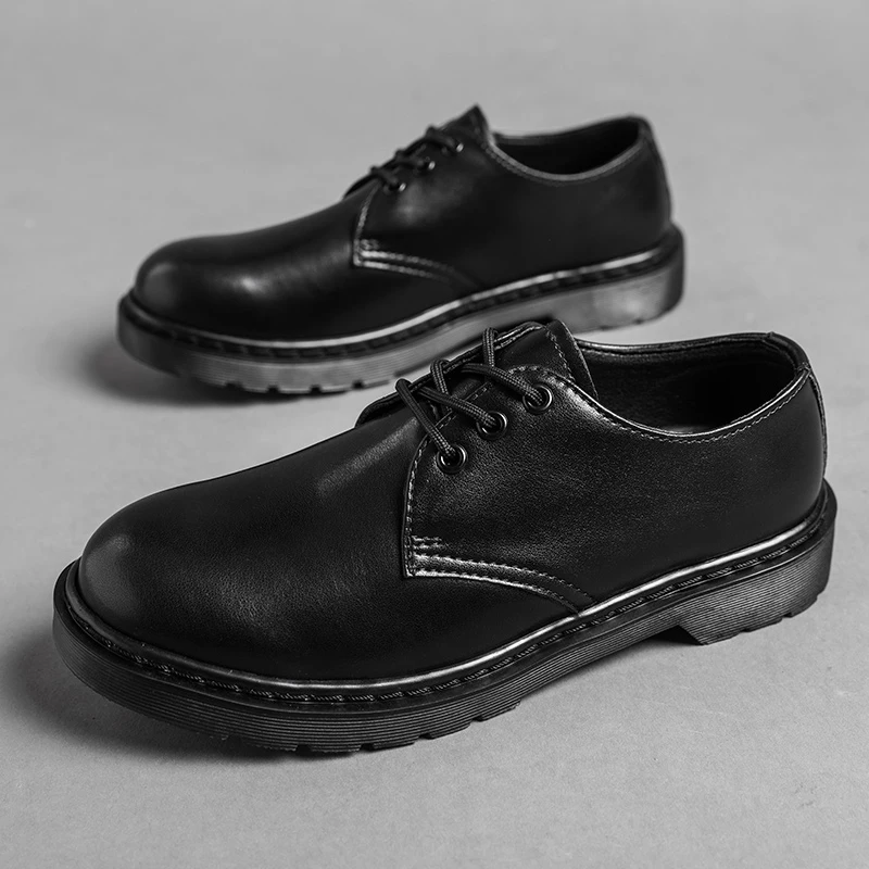 Spring Autumn Pure Black Casual Mens Leather Shoes Luxury Brand Trend 2023 Fashion Classic 6