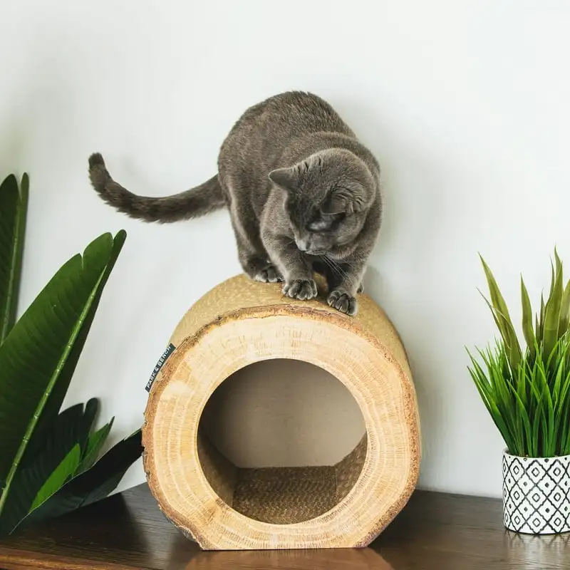 Cat Scratcher, Modern , Birch Log, Corrugated Cardboard Playhouse, Cat Hideaway, Lounger, Keep Your Pet Happy and Healthy - Birc 4