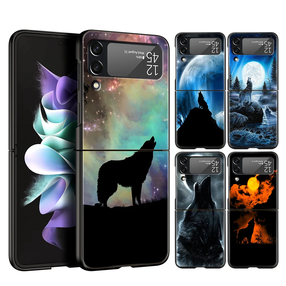 Custodia Rigida Per Pc Moon Roaring Wolf Per Samsung Galaxy Z Flip 4 Cover Antiurto Nera Per Samsung Z Flip 3 Borsa A Conchiglia Da 6.7 Pollici