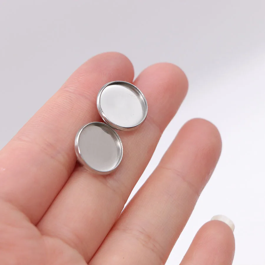 100pcs/lot Stainless Steel Blank Earring Base Cameo Base Fit 12mm Cabochons Earring Setting DIY Jewelry Making