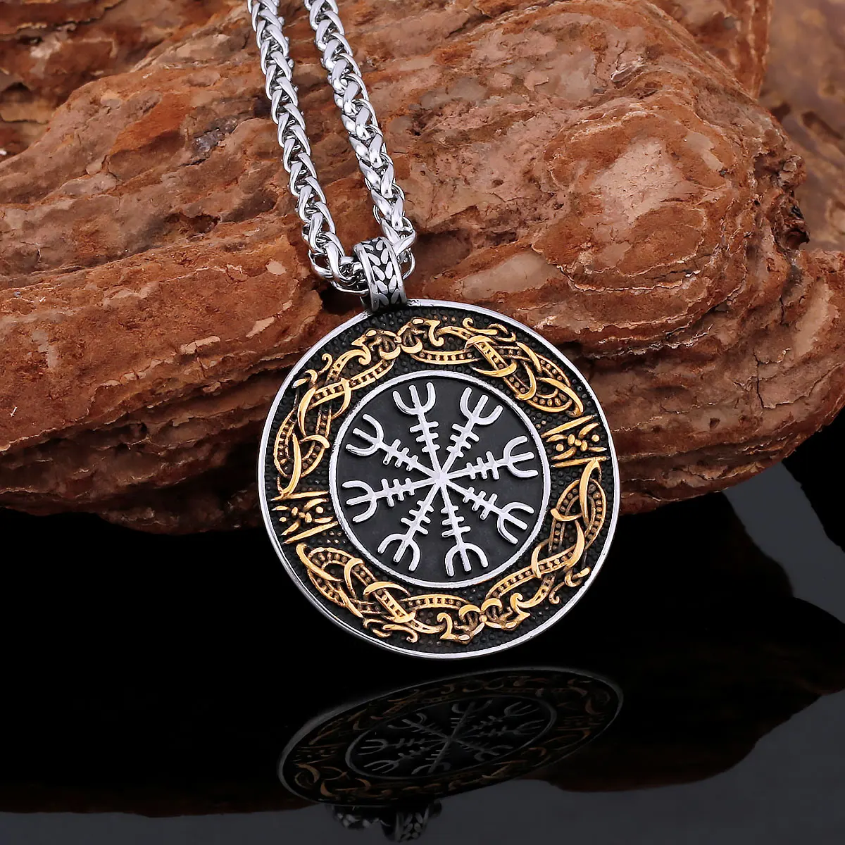 

Скандинавская мифология, смелый мужской шлем Awe, ожерелье ручной работы, золотой цвет, кельтская фотография, искусственная кожа, подарок