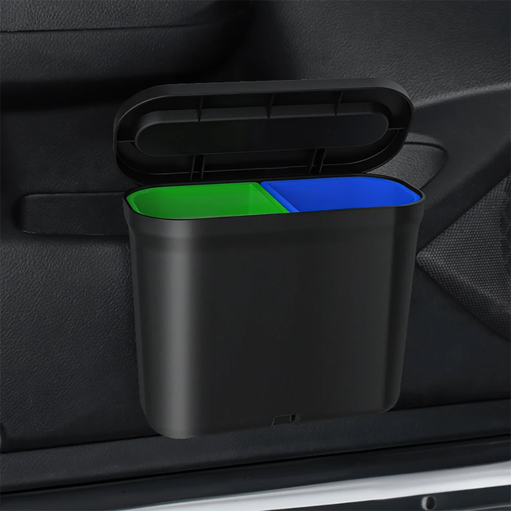 New Car Trash Bin Hanging Vehicle Garbage Dust Cases Storage Box Black Square Classification Trash Can Auto Interior Accessories цена и фото