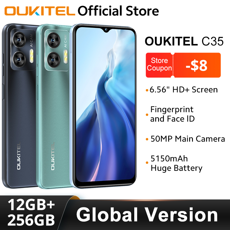 OUKITEL C35 Smartphone Global Version 6.56'' HD+ Display 12GB RAM 256GB ROM MTK Unisoc T616 Octa Core 50MP Rear Camera 5150mAh