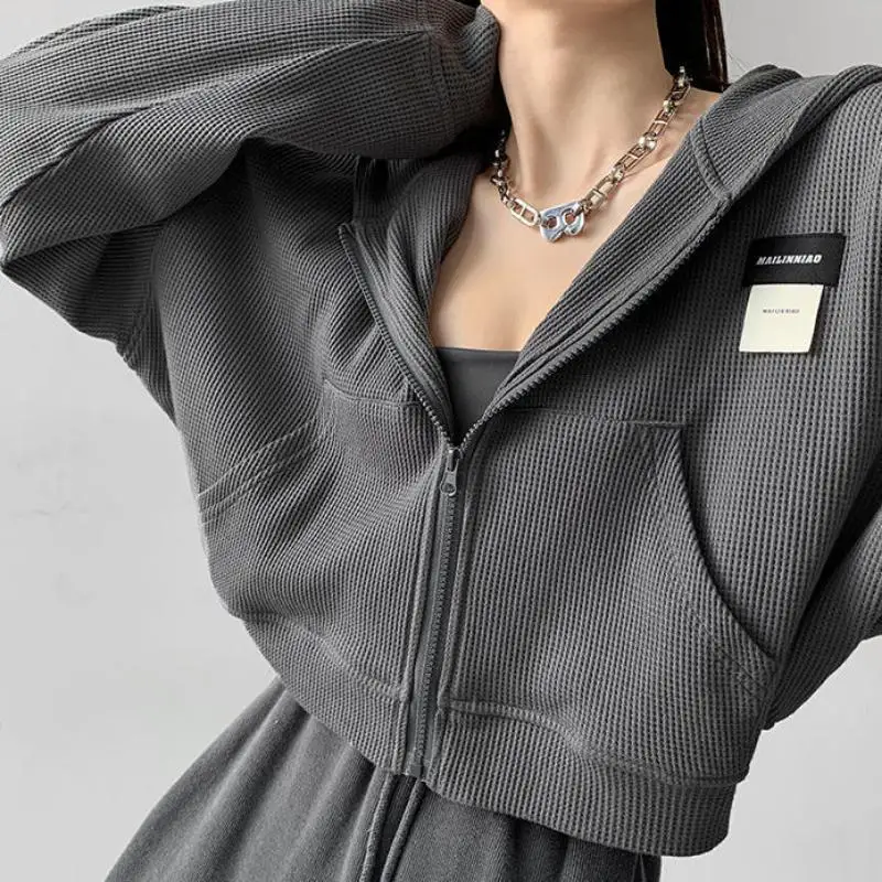 Plus Size Sweatshirt for Women Thin Ultra-short Hooded Casual Long-sleeved Jacket Top Spring Autumn High Waist   Fashion Clothes